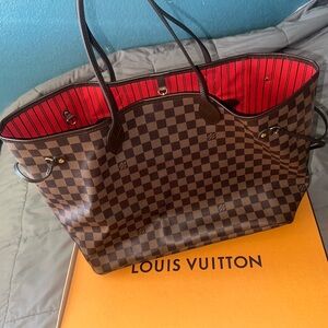 Louis Vuitton GM Damier Ebene Tote with Red Interior